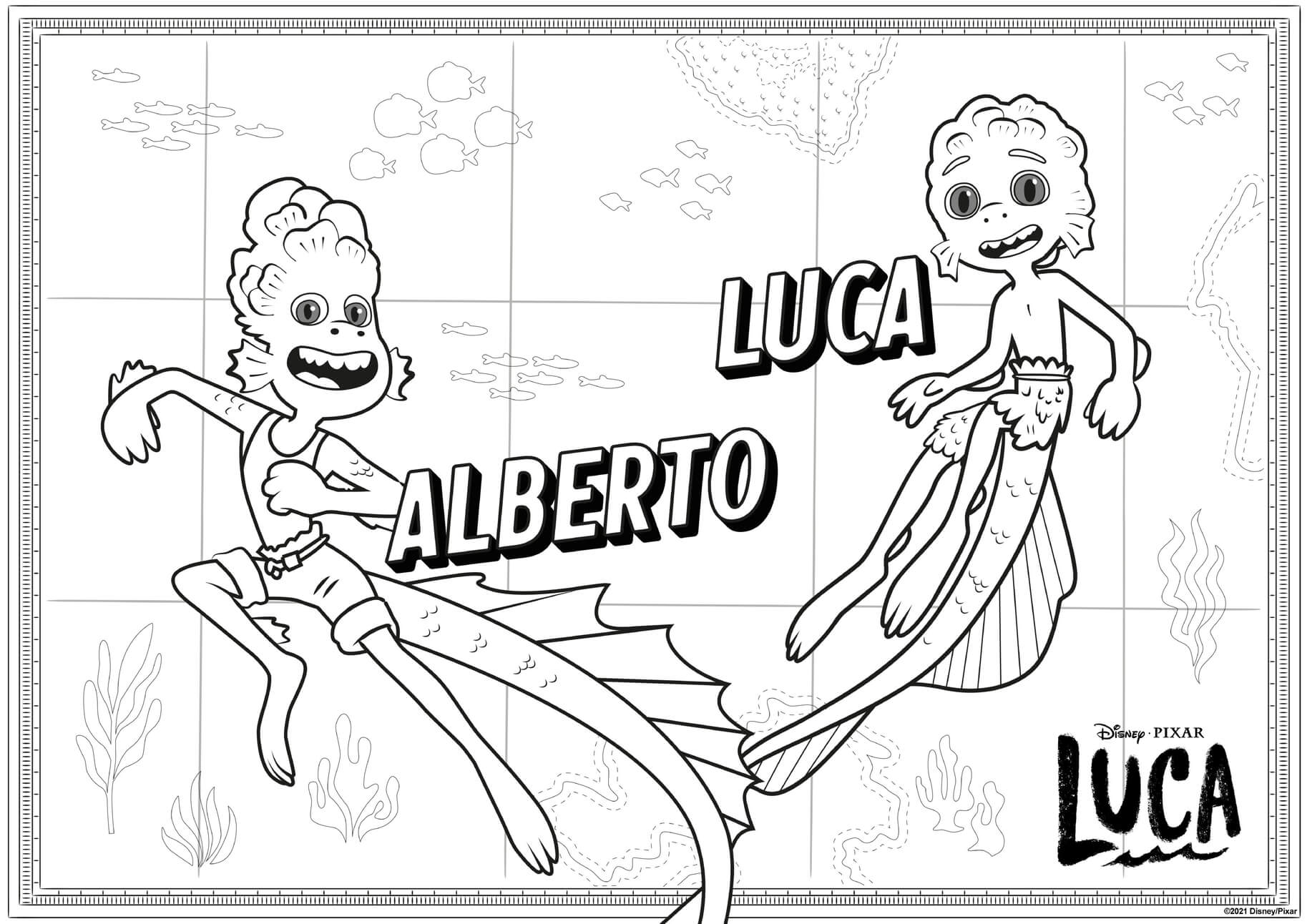 Coloriage Luca Et Alberto En Version Poisson Animal De La Mer - Luca de Disney Pixar à imprimer