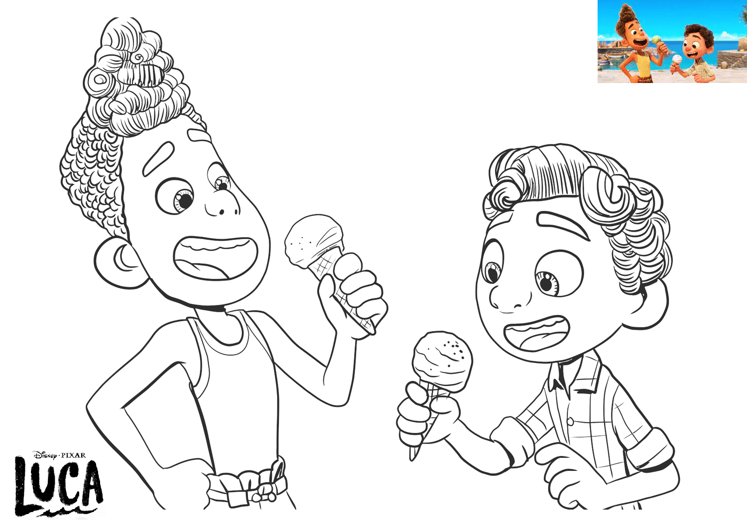 Coloriage Luca Paguro And Alberto Scorfano - Luca de Disney Pixar à imprimer