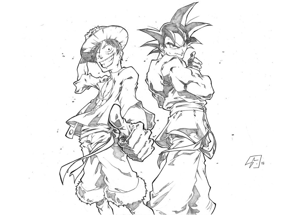 Coloriage Luffy Onepiece Et Son Goku Dragon Ball Z Dbz By Marvelmania - One piece à imprimer