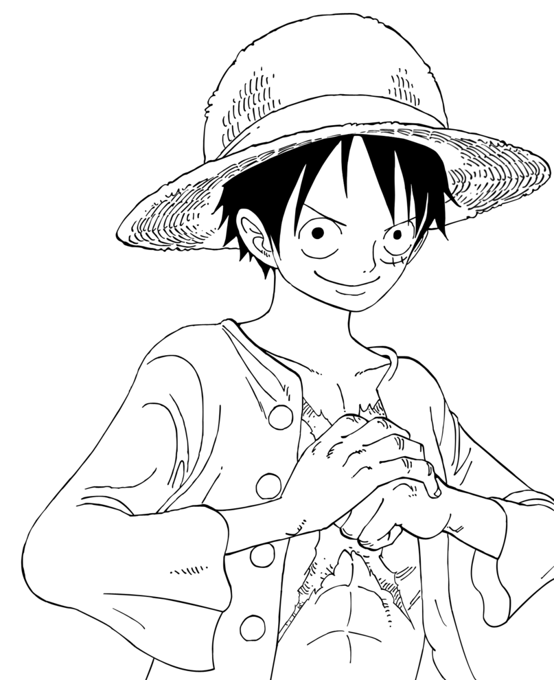 Coloriage Luffy Onepiece Réflexion Sourire Confiant - One piece à imprimer