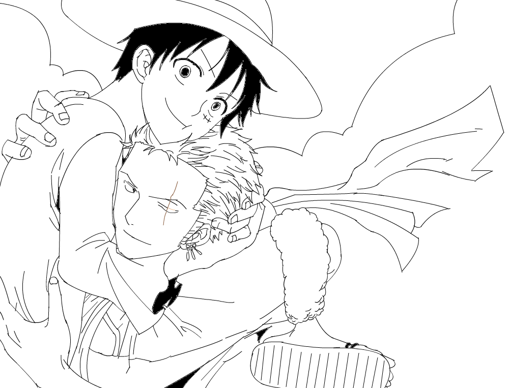 Coloriage Luffy X Zoro Lineart By Lorenor Zorro Robin - One piece à imprimer