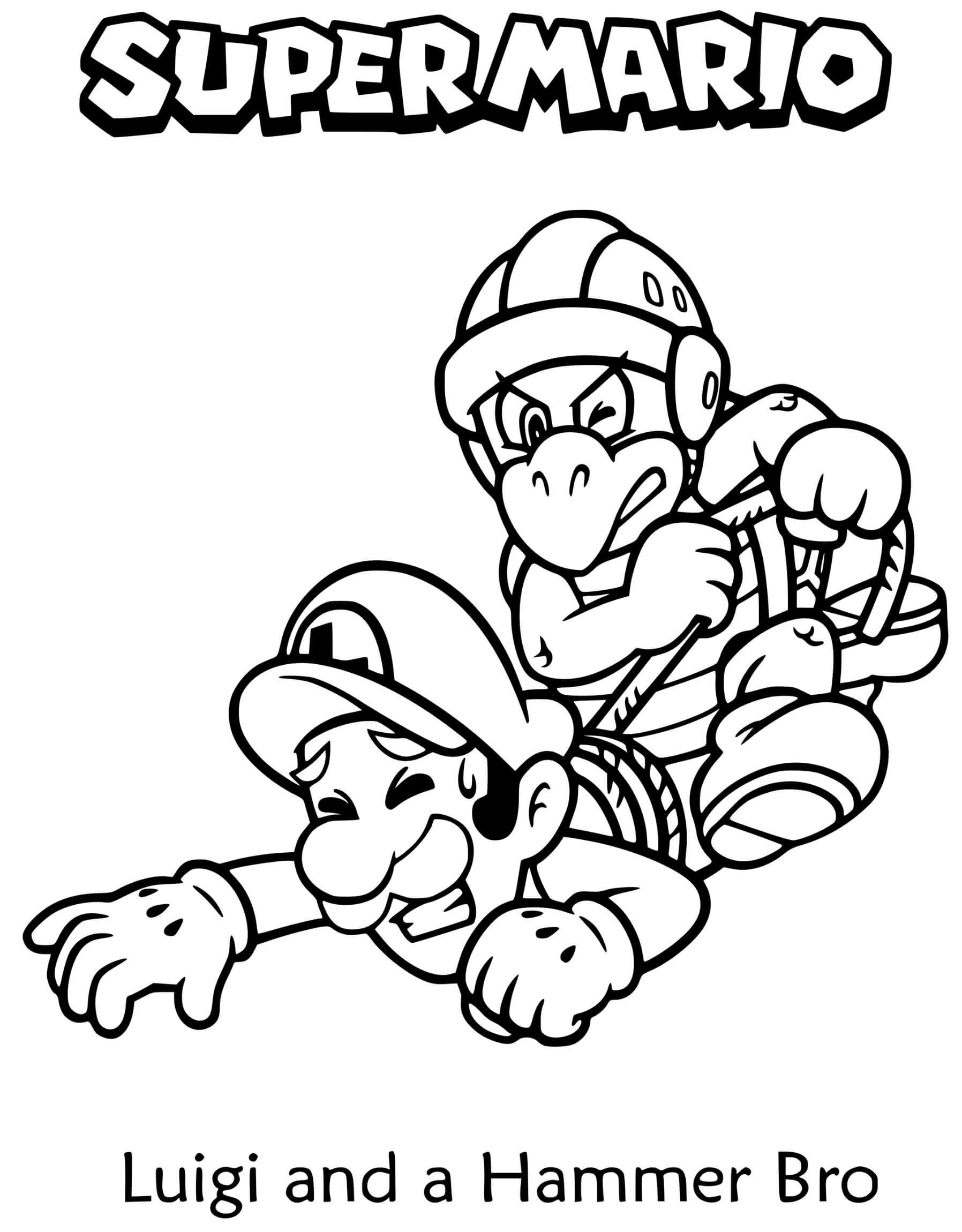 Coloriage Luigi Attrape Par Hammer Bro Avec Des Cordes - Mario à imprimer