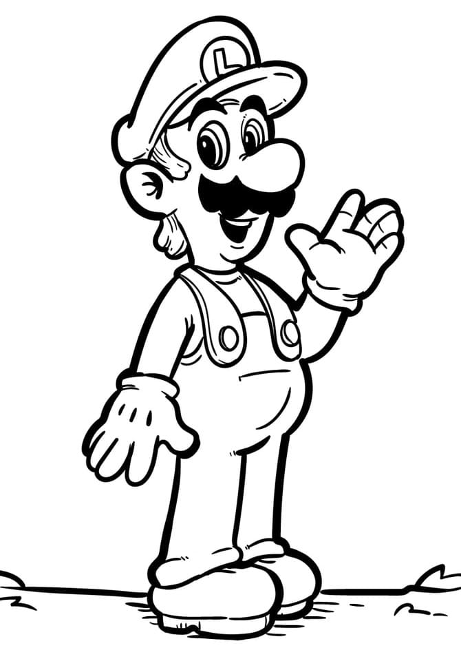 Coloriage Luigi sautant dans le Royaume Champignon - Luigi à imprimer