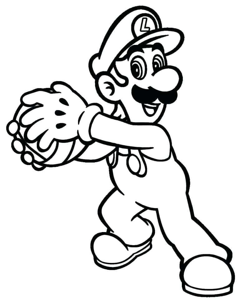 Coloriage Luigi Lance Un Ballon - Luigi à imprimer