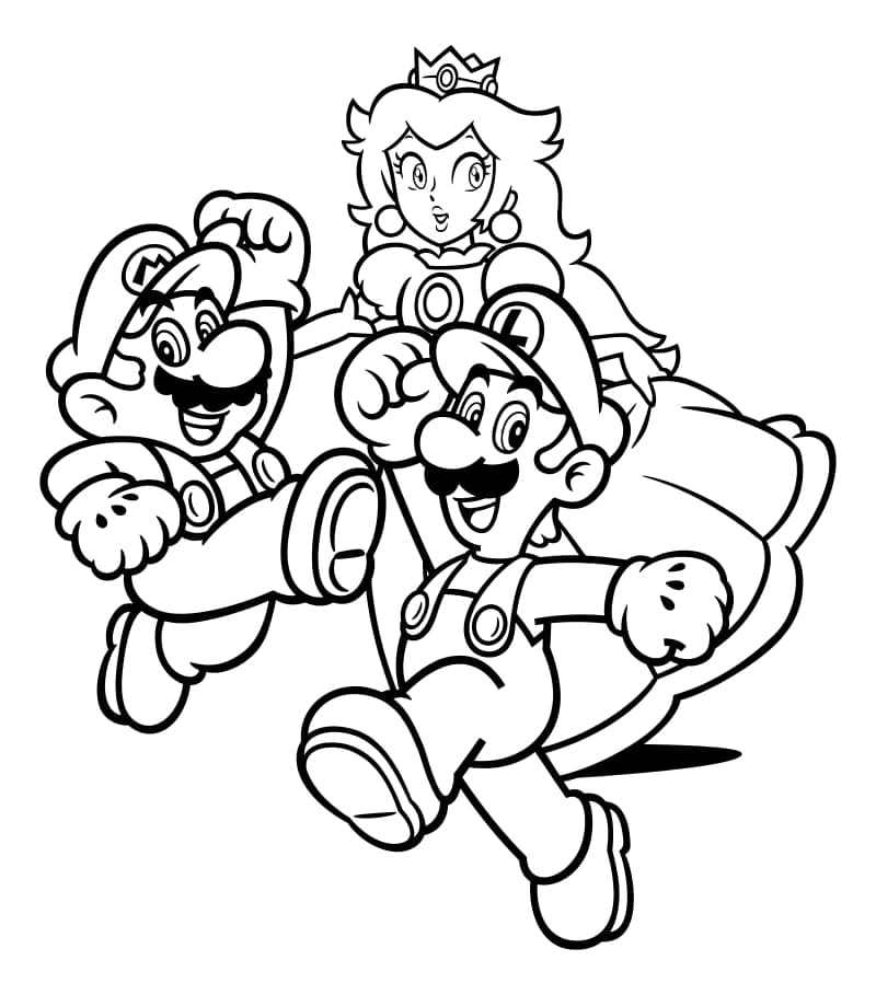 Coloriage Luigi et la Princesse Peach Super Mario Bros - Luigi à imprimer