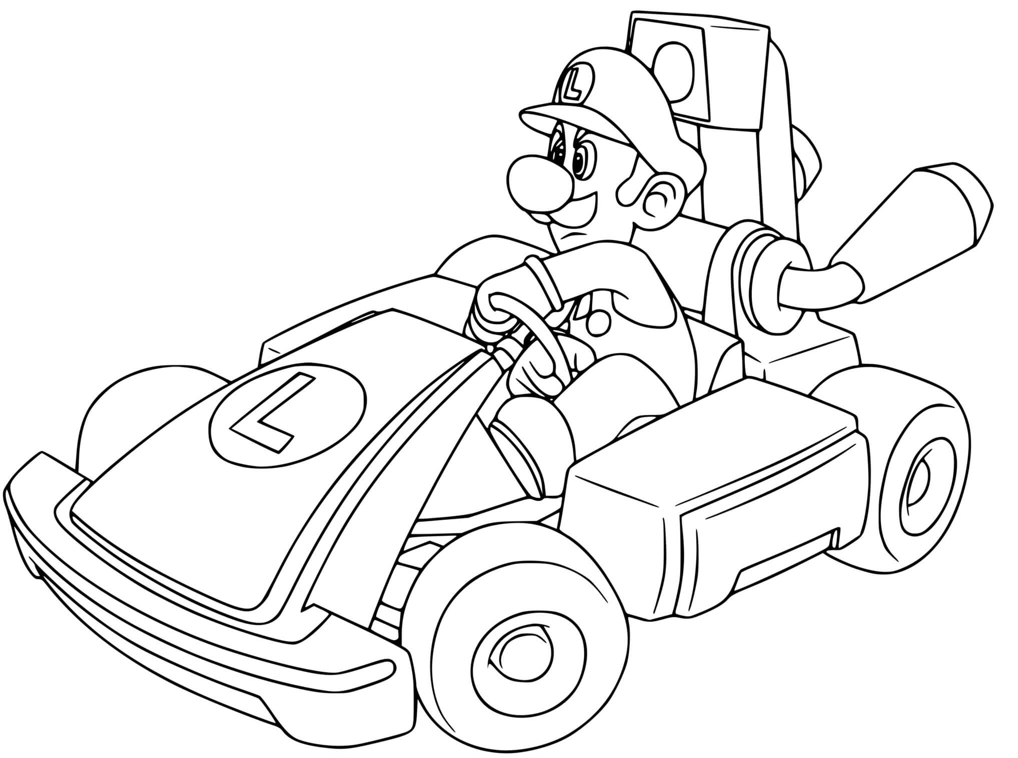 Coloriage Luigi Piste De Course Mario Kart Live - Luigi à imprimer