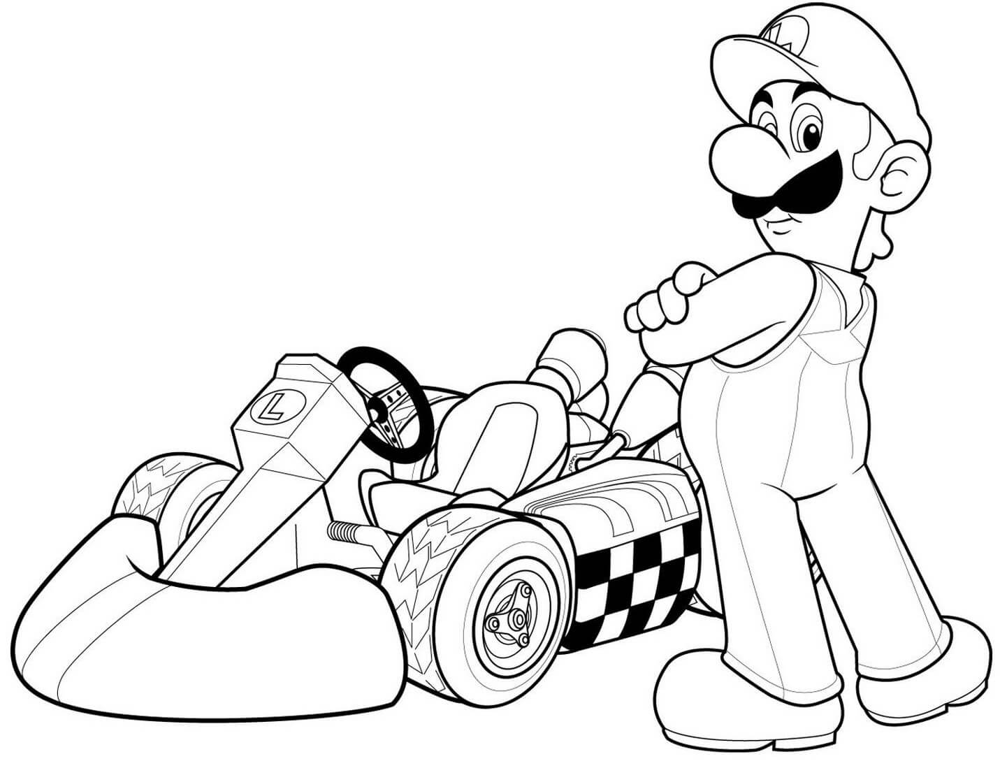 Coloriage Luigi Super Mario Bros Voiture De Course F1 - Luigi à imprimer