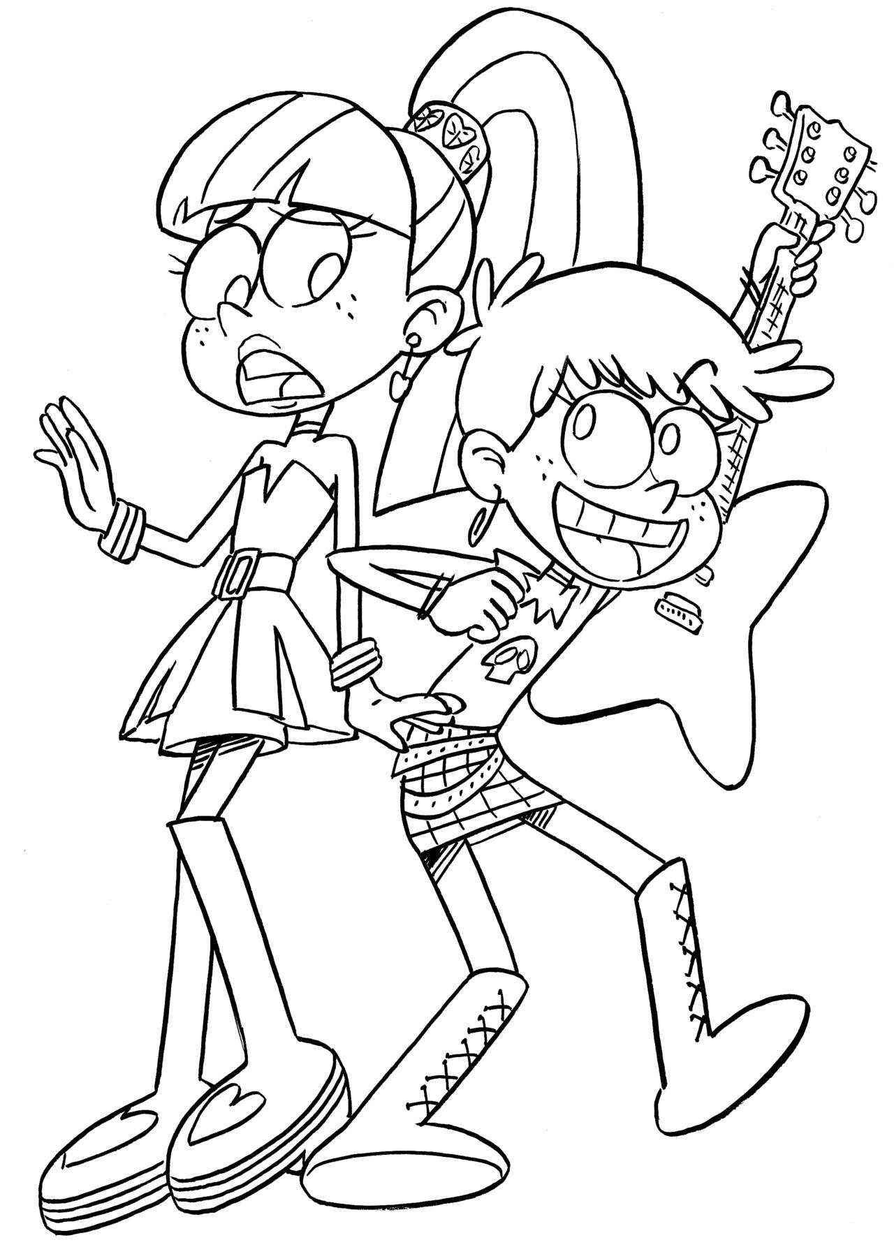 Coloriage Luna Et Lulu Avec Une Guitare Instrument De Musique - Bienvenue chez les loud à imprimer