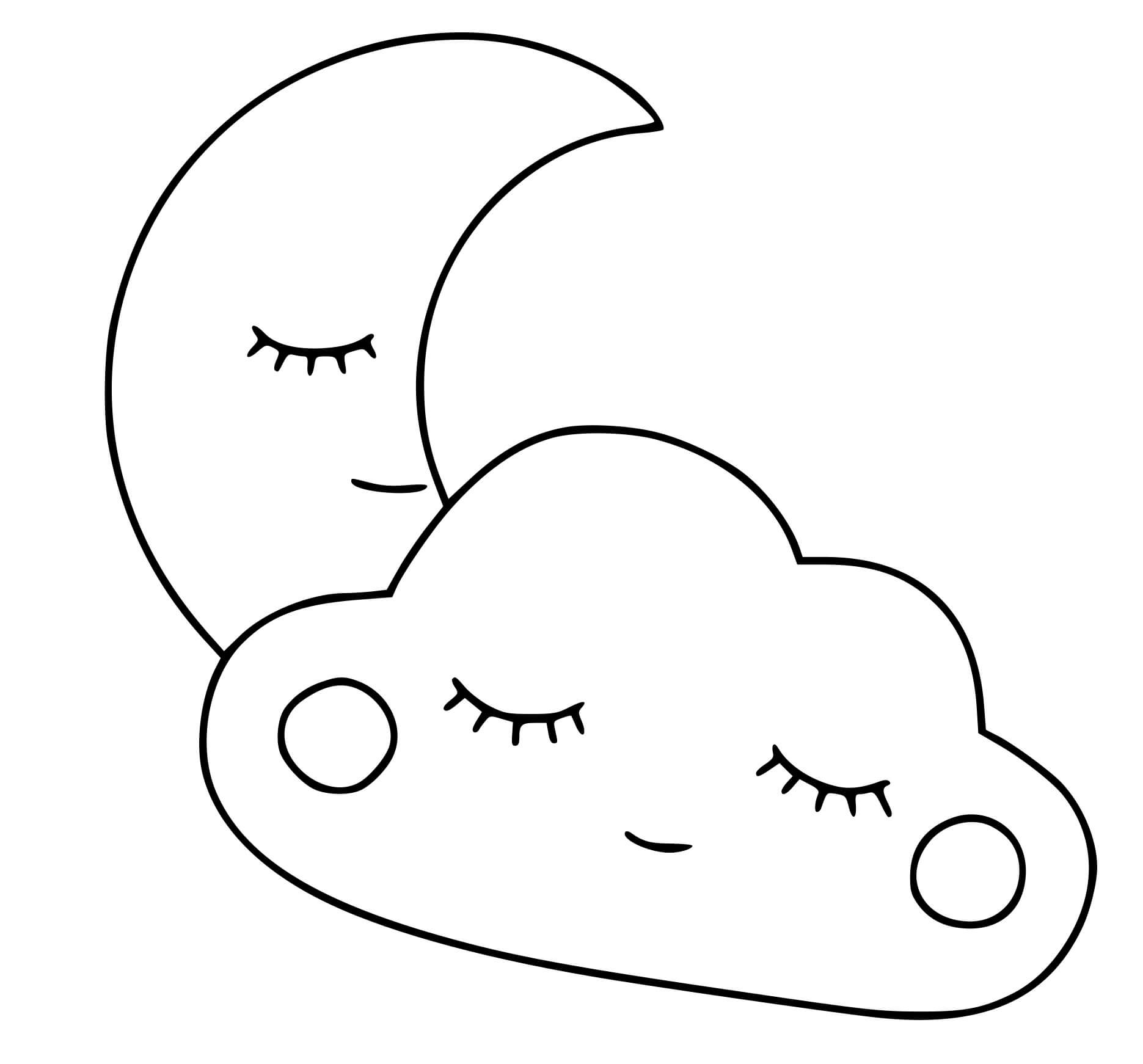Coloriage Lune Et Nuage - Maternelle à imprimer