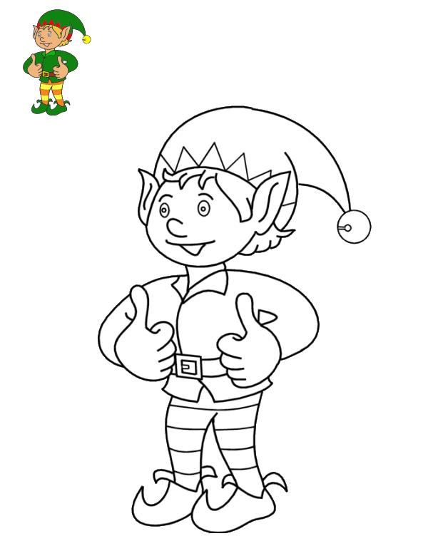 Coloriage Lutin Avec Les Pouces En Lair Positif - Lutin de Noël à imprimer