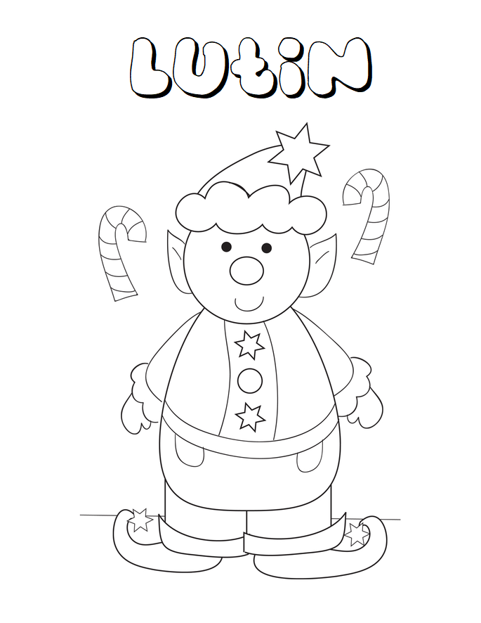 Coloriage Lutin De Noël Maternelle Enfant Scolaire - Lutin de Noël à imprimer