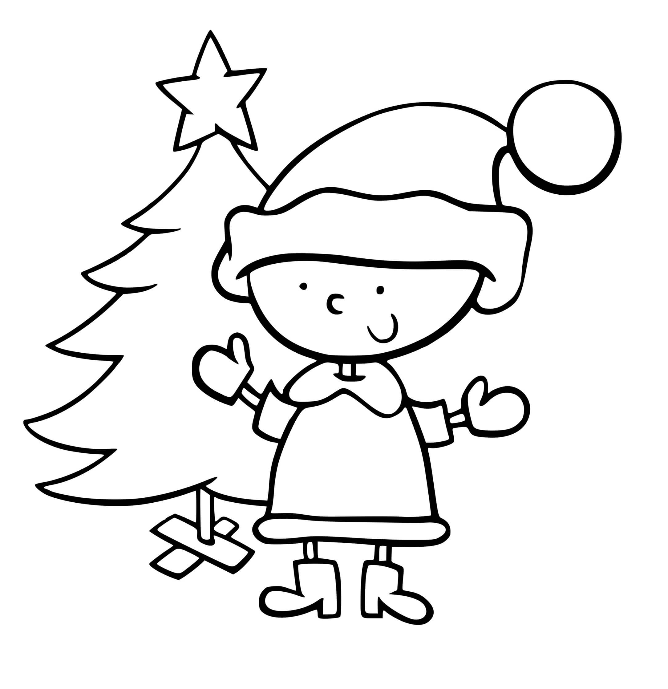 Coloriage Lutin Et Sapin De Noël Maternelle Enfant - Noël maternelle à imprimer