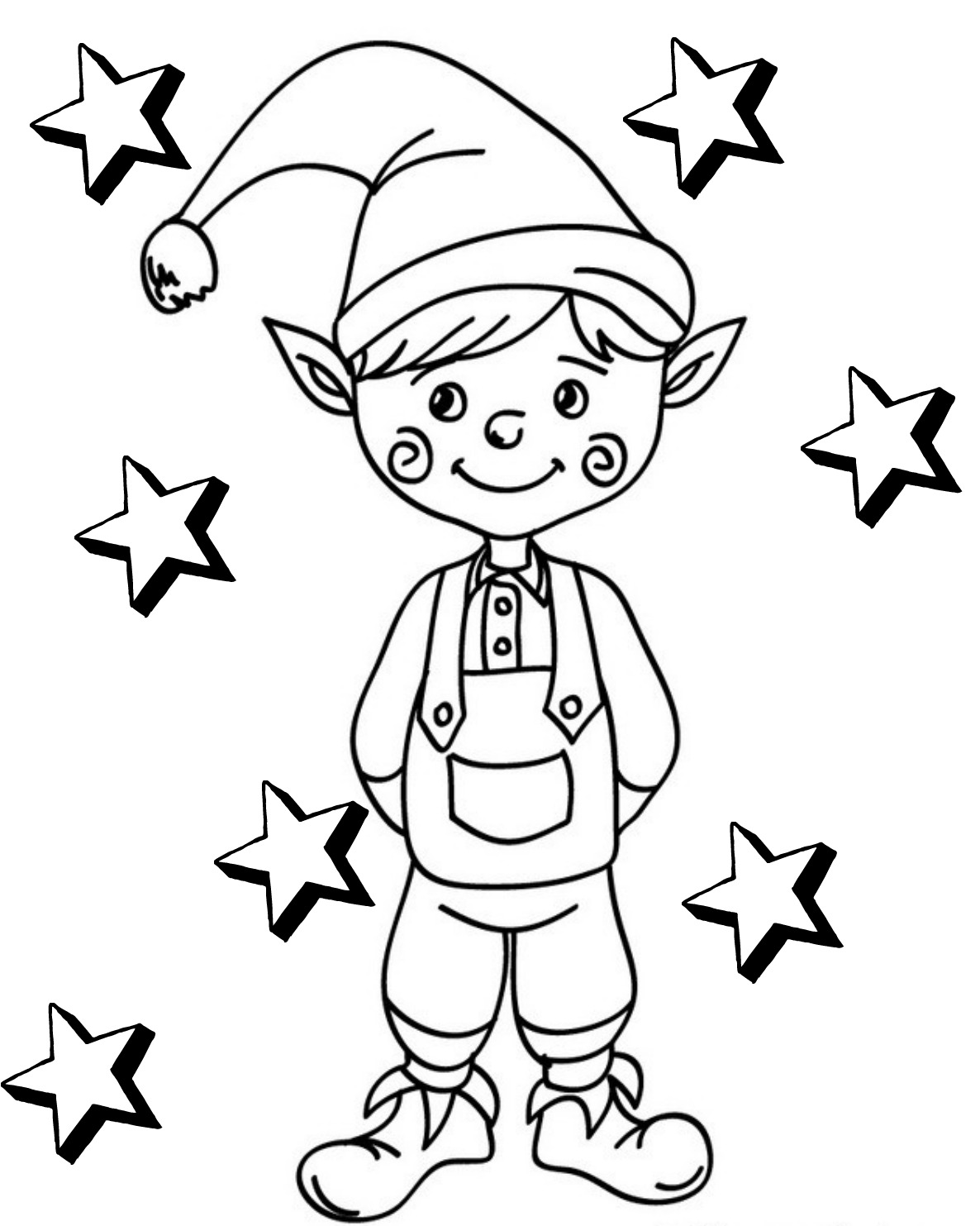 Coloriage Lutin Facile Avec Les Toiles - Lutin de Noël à imprimer