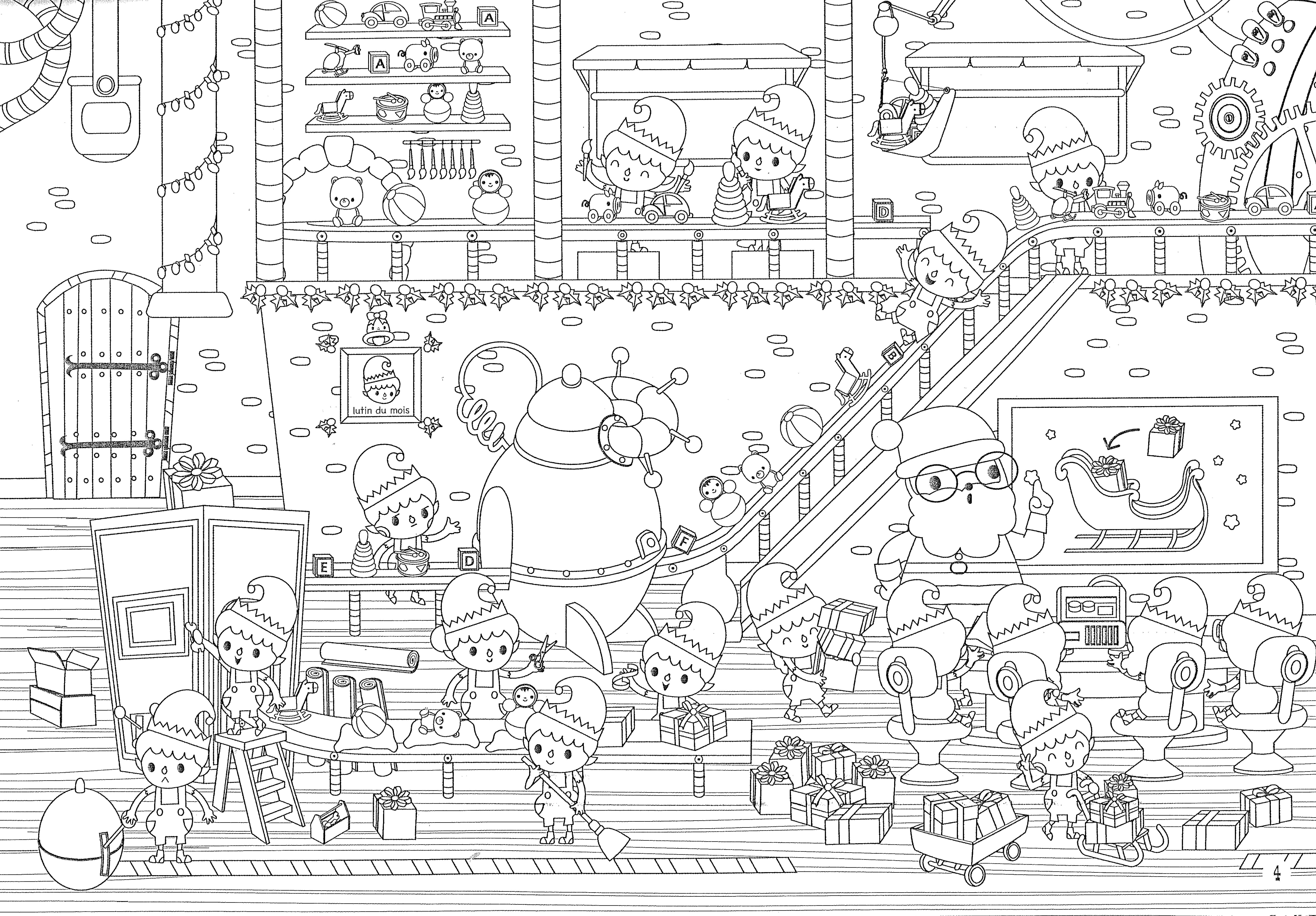 Coloriage Lutin Noël Fabrique De Jouets Noël - Noël à imprimer