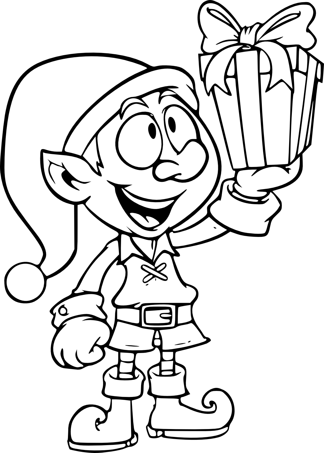 Coloriage Lutin Noël Hd Avec Cadeau - Lutin de Noël à imprimer