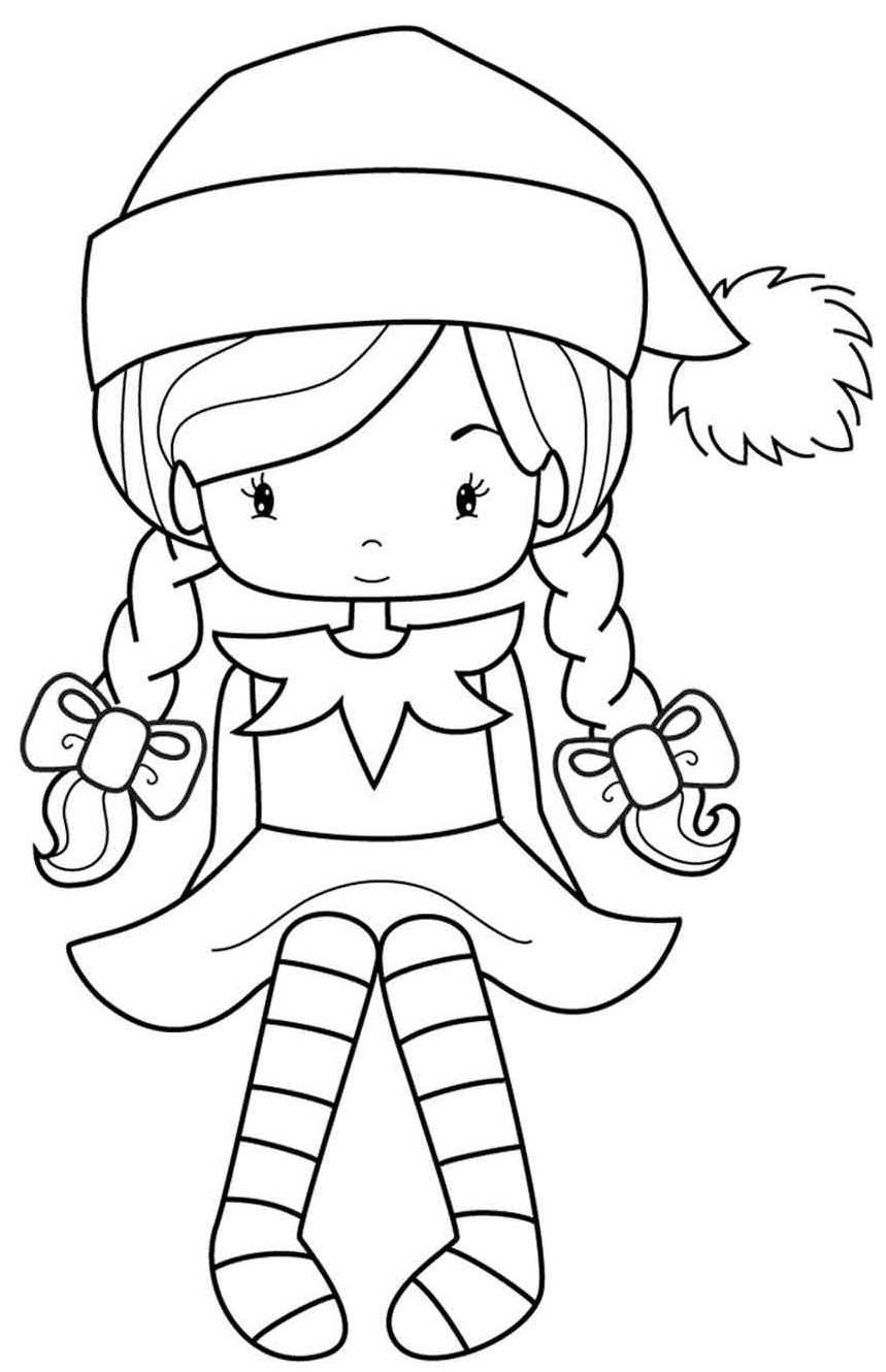 Coloriage Lutine Lutin Fille Adorable - Lutin de Noël à imprimer