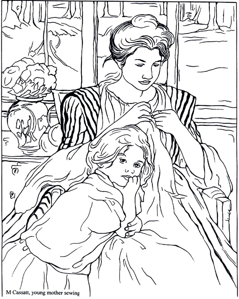 Coloriage M Cassat Jeune Mère Cousant - Art à imprimer
