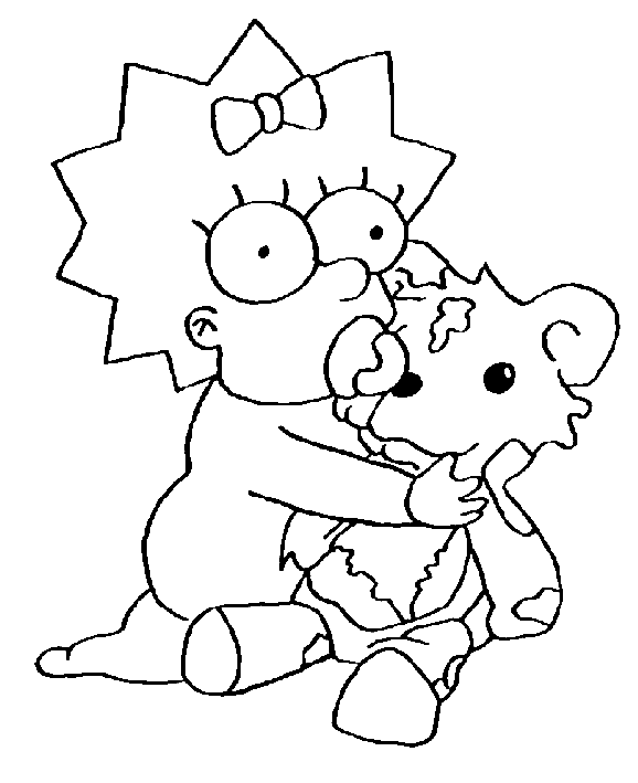 Coloriage Maggie Avec Sa Peluche - Simpson à imprimer