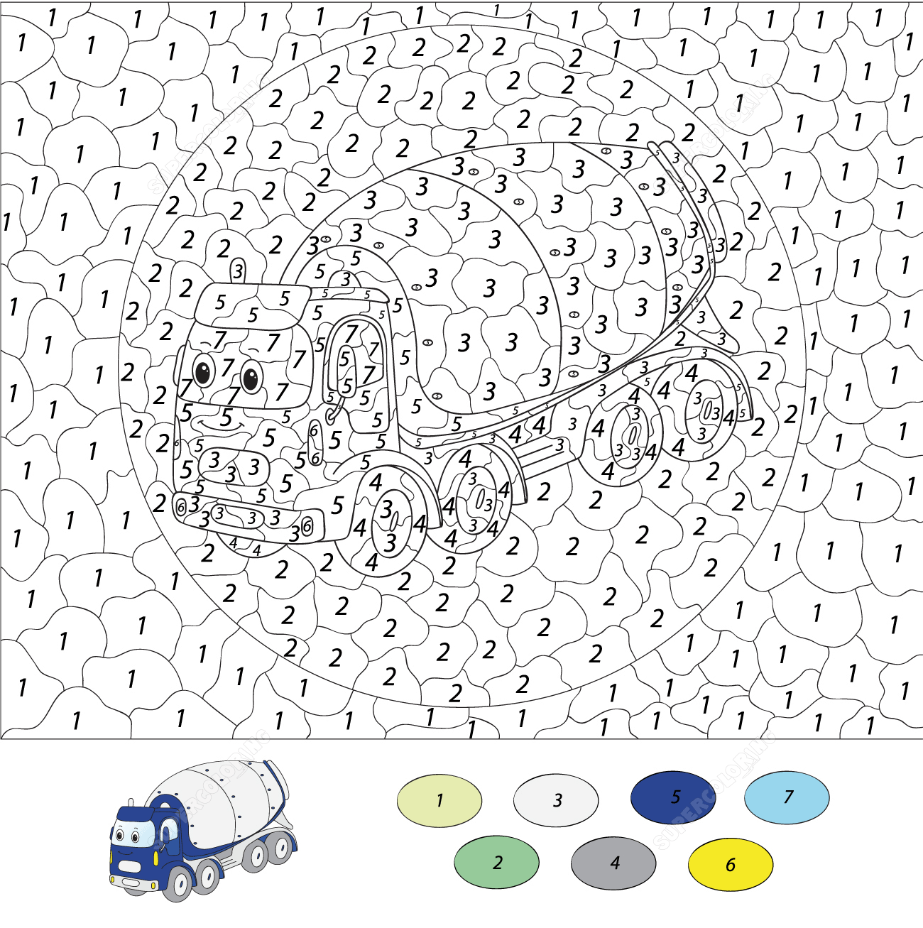 Coloriage Magique CE2 : la bétonnière - Magique CE2 à imprimer
