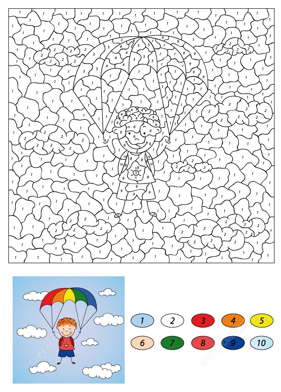 Coloriage Magique Ce2 Garçon Descends On A Parachute - Magique CE2 à imprimer