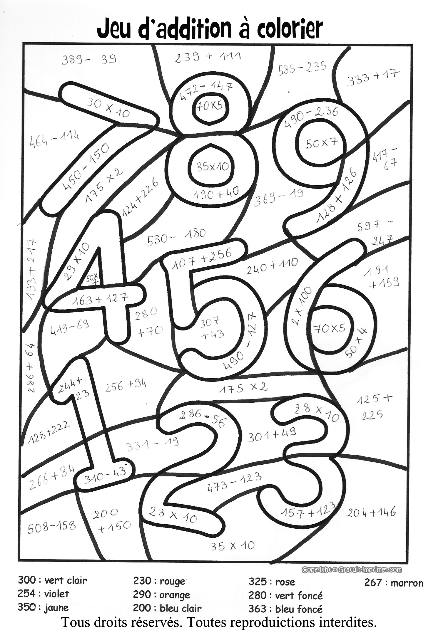 Coloriage Addition magique révélant un dessin caché - Magique addition à imprimer