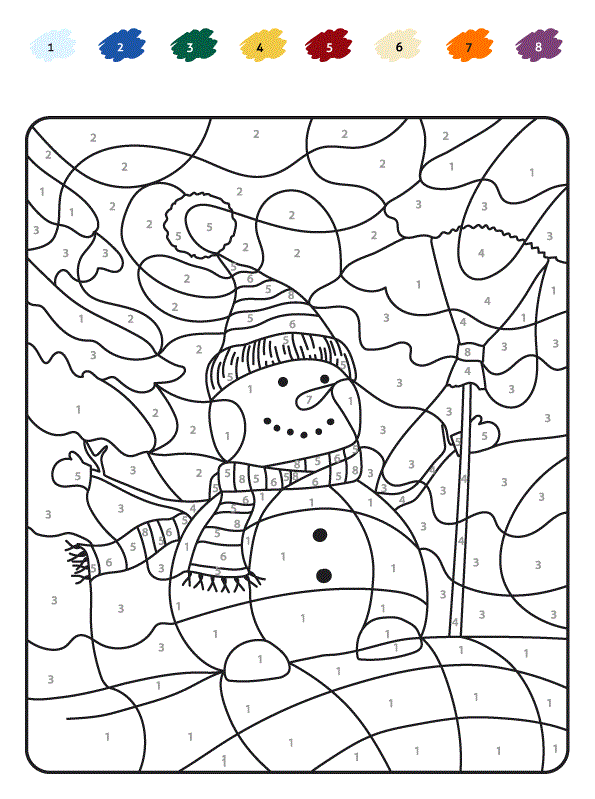 Coloriage Magique Bonhomme De Neige Hiver - Magique à imprimer