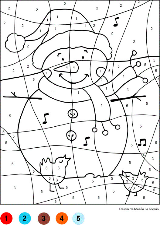 Coloriage Magique Bonhomme De Neige Noël Chiffre Numéro - Magique noel à imprimer