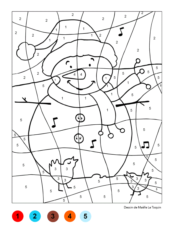 Coloriage Magique Bonhomme De Neige Noël - Magique à imprimer