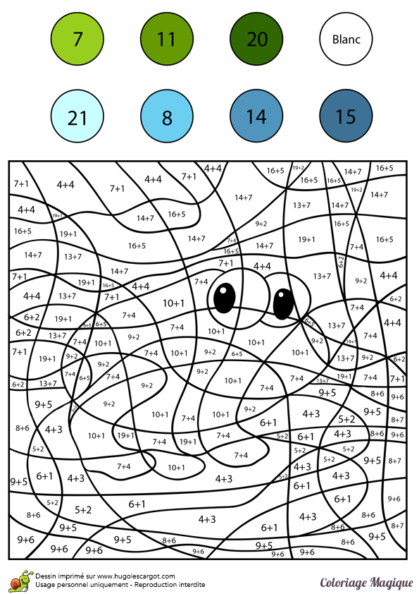 Coloriage Coloriage magique addition CE2 numéro 21 - Magique addition à imprimer