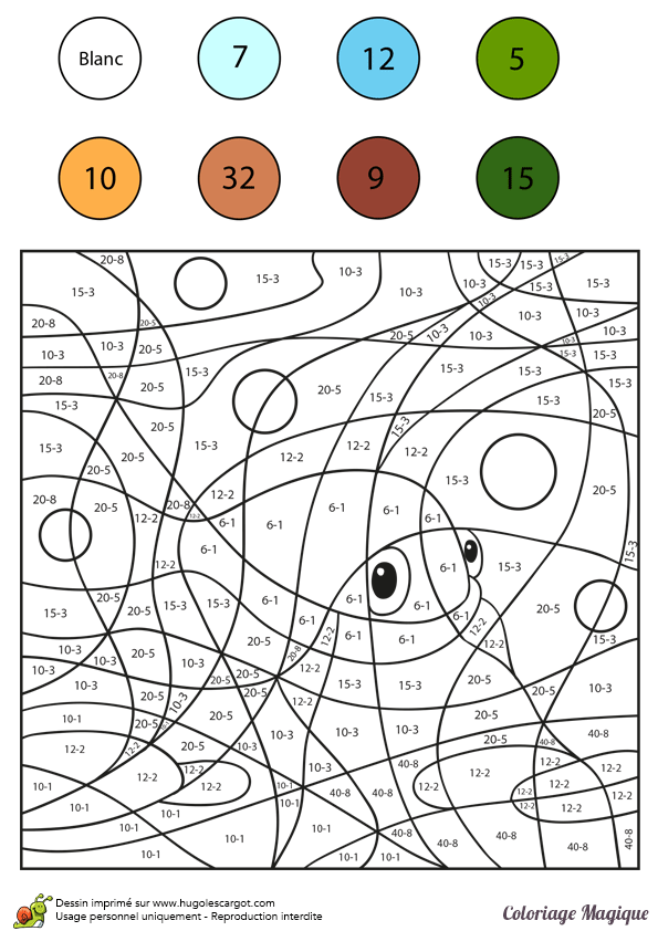 Coloriage Coloriage magique opération soustraction CE1-CE2 - Magique soustraction à imprimer