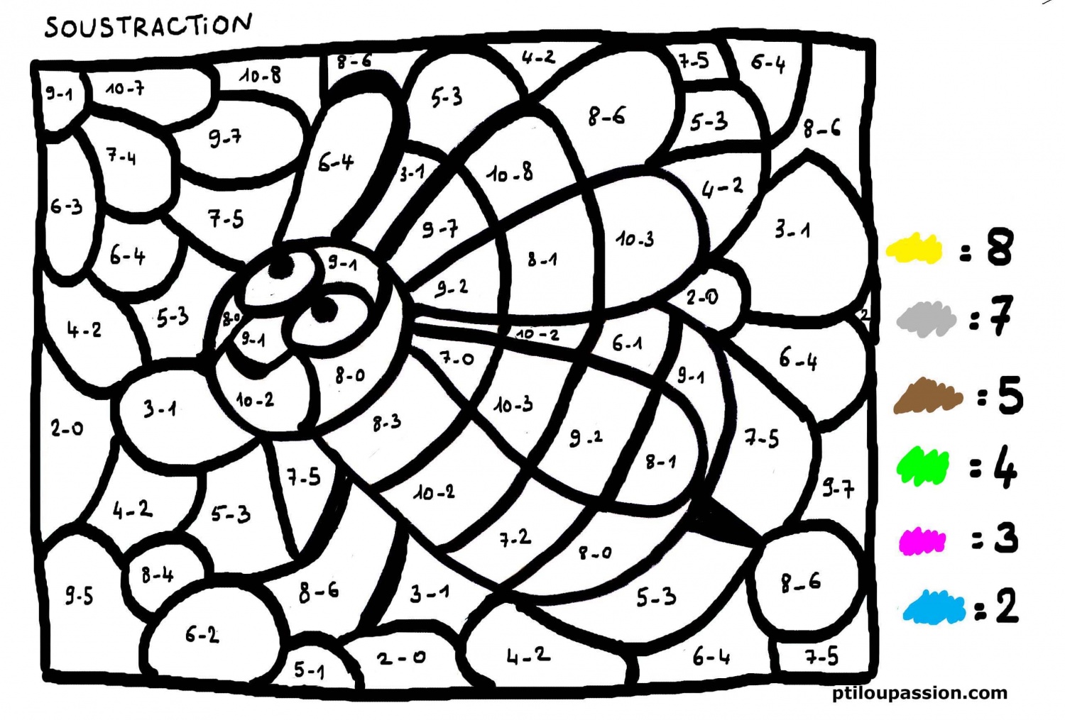 Coloriage Coloriage magique soustraction CE1-CE2 apprentissage - Magique soustraction à imprimer