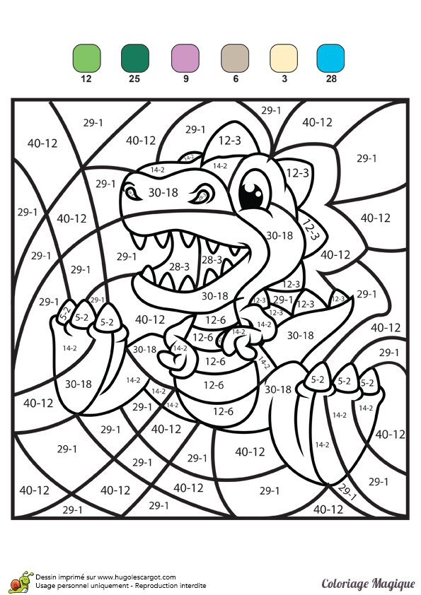 Coloriage Puzzle numérique CE1 CE2 : Soustraction amusante - Magique soustraction à imprimer