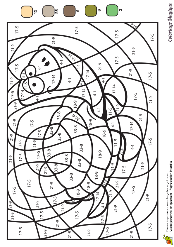 Coloriage Énigme mathématique soustraction CE1-CE2 - Magique soustraction à imprimer