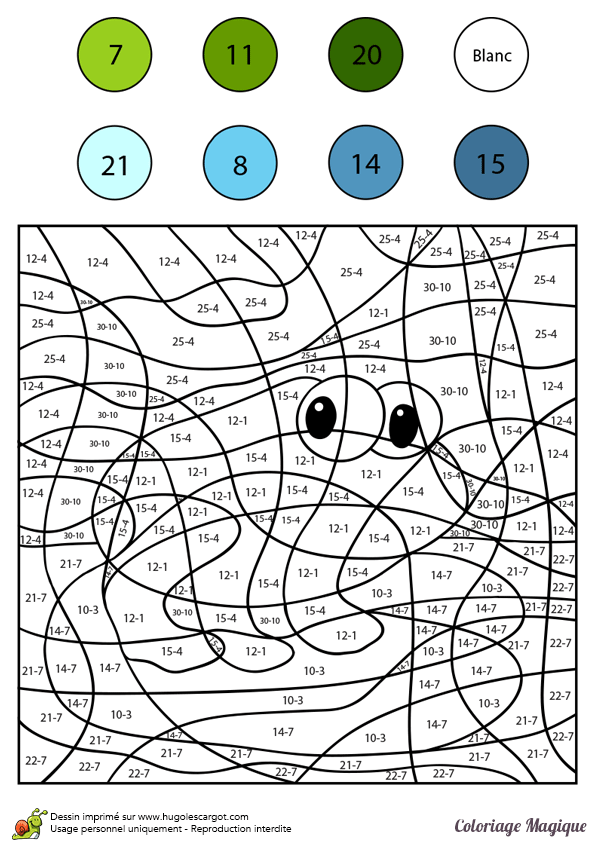 Coloriage Puzzle arithmétique soustraction élémentaire - Magique soustraction à imprimer