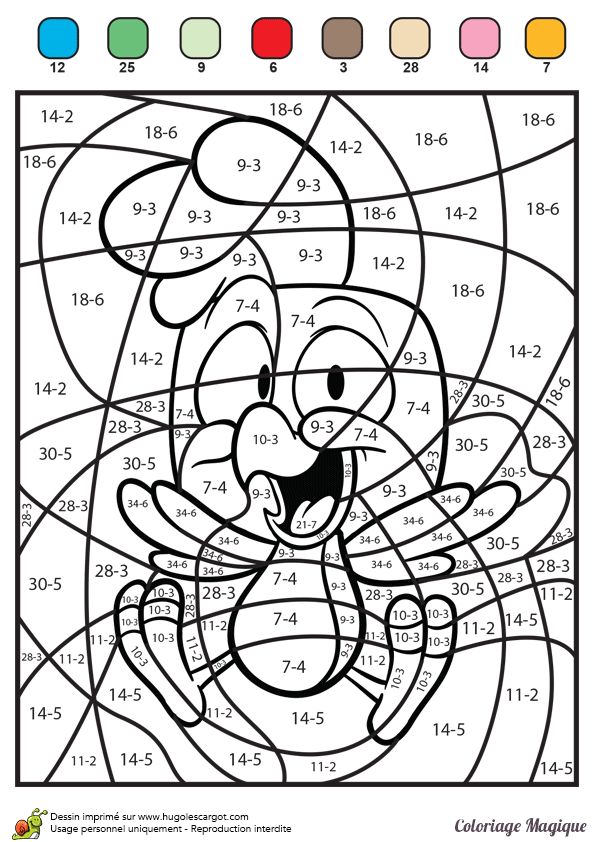 Coloriage Calcul Magique Soustraction pour CE1 CE2 - Magique soustraction à imprimer
