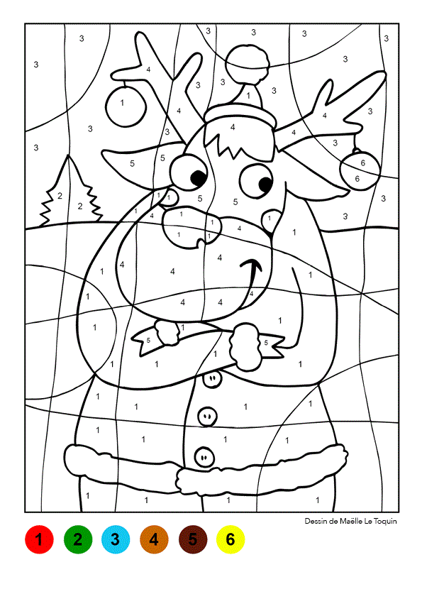 Coloriage Magique Renne De Noël - Magique à imprimer