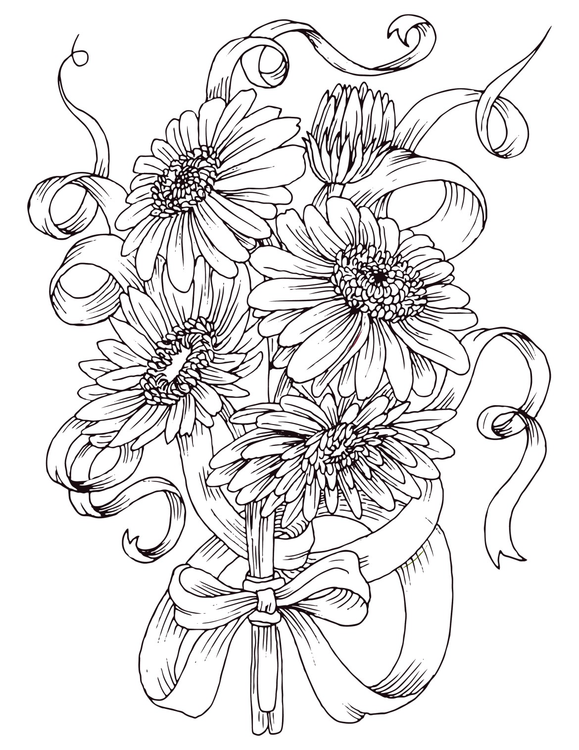 Coloriage Magnifique Bouquet De Fleurs Marguerite - Bouquet de fleurs à imprimer