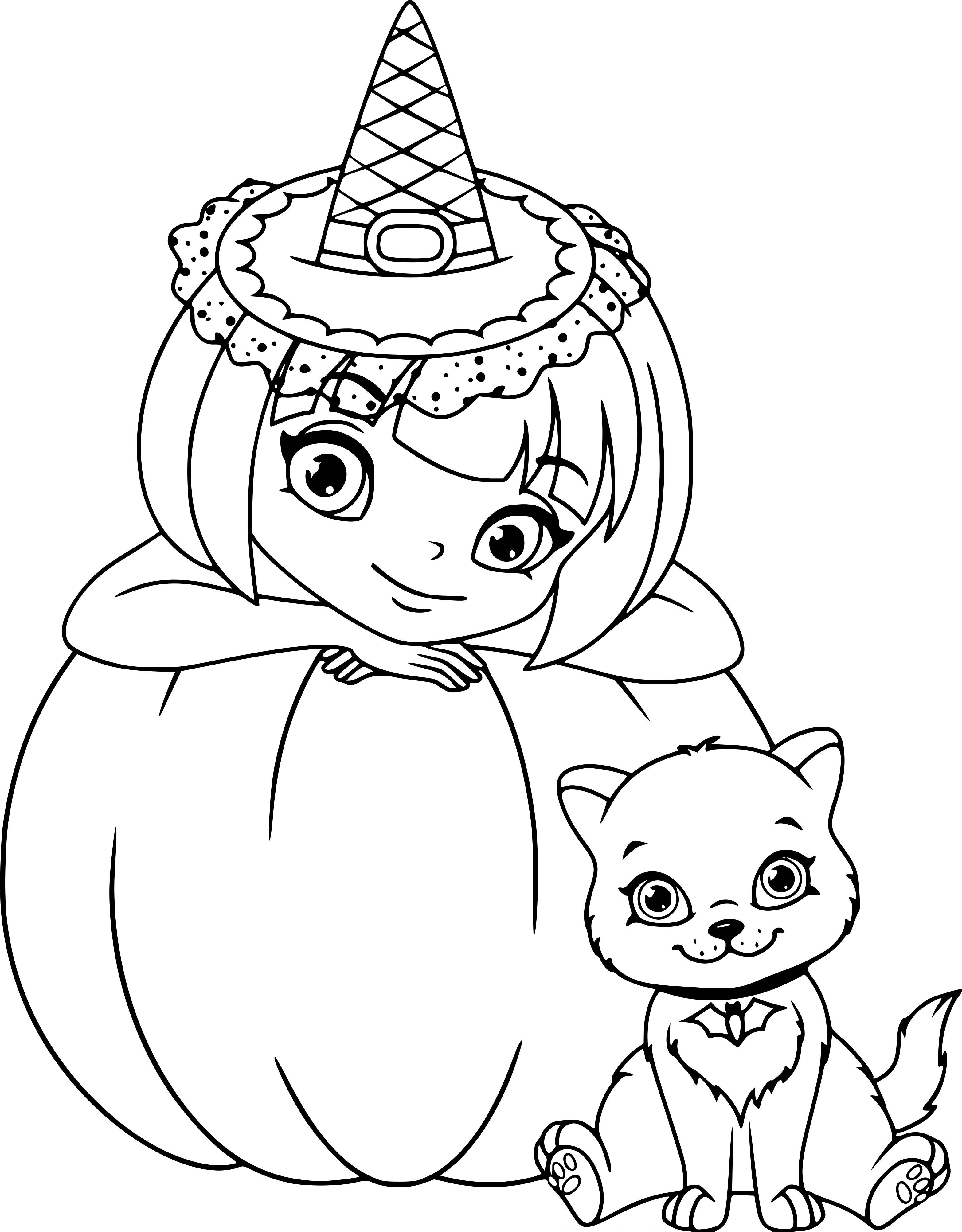 Coloriage Magnifique Sorcière Et Son Chat Avec Une Citrouille - Halloween à imprimer