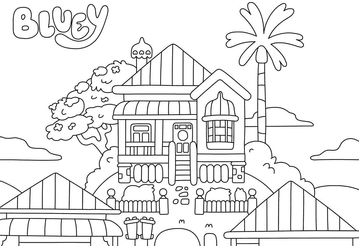 Coloriage Maison Chalet De Bluey - Bluey à imprimer