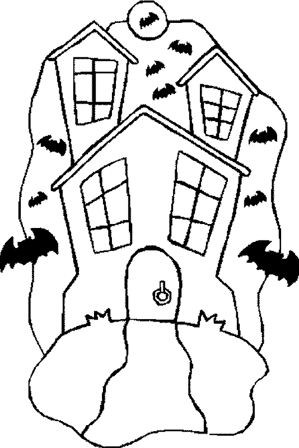 Coloriage Maison Hantée Avec Des Chauves Souris - Souris à imprimer