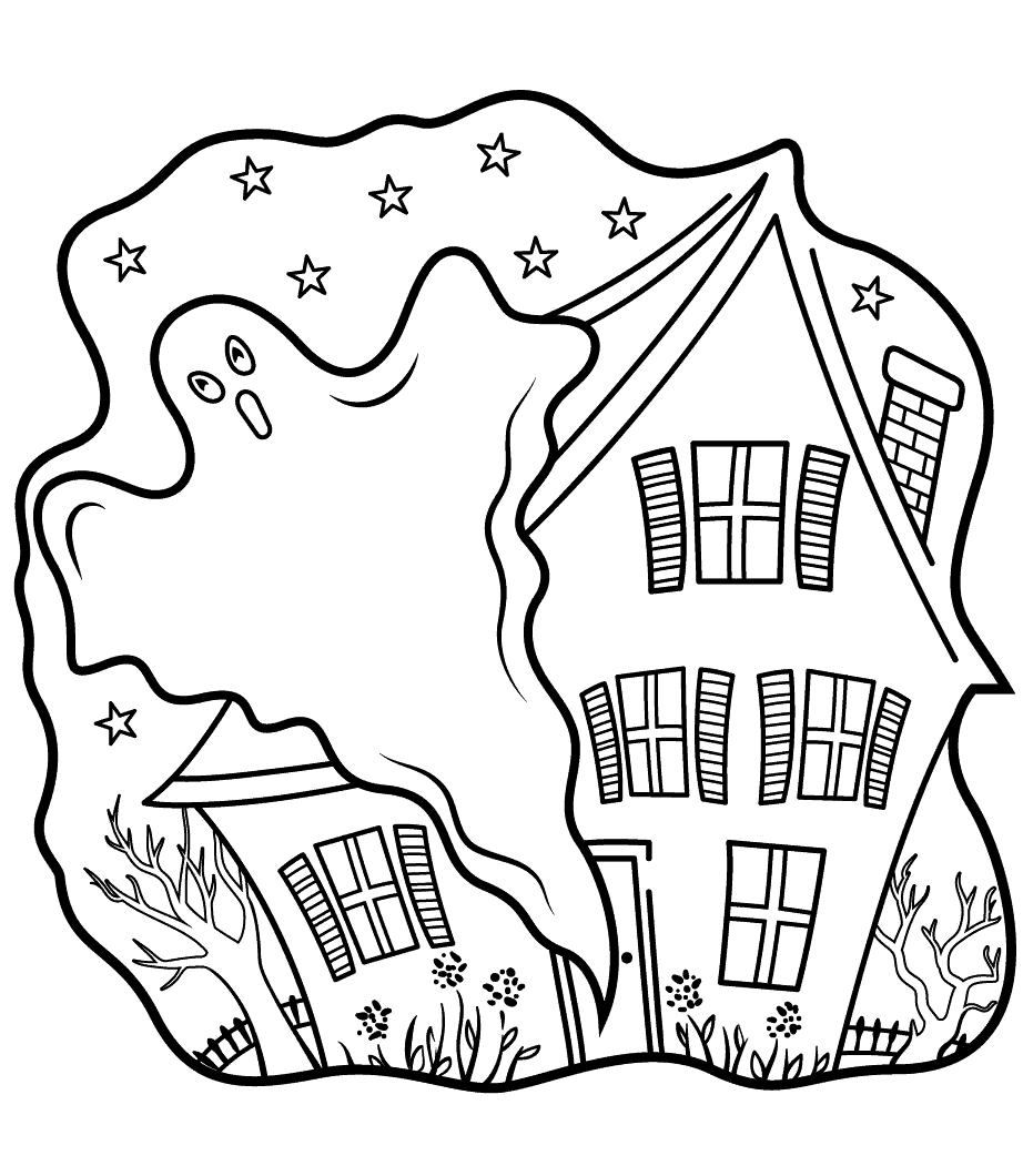 Coloriage Maison Hantée Fantôme Halloween - Halloween fantome à imprimer