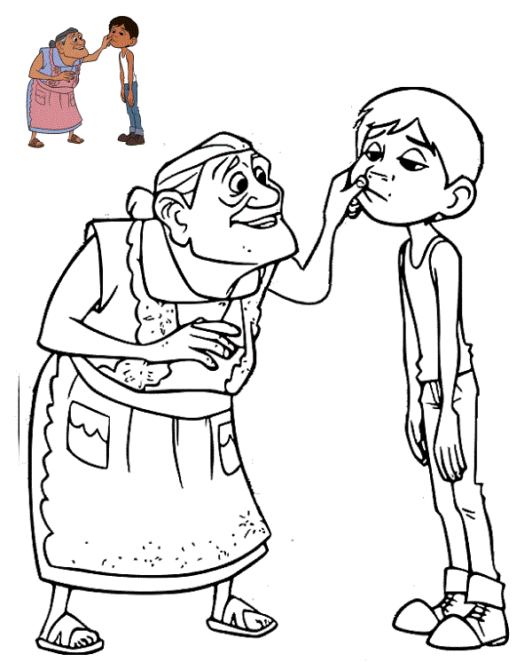 Coloriage Mama Coco Donne Une Lecon A Miguel Rivera - Coco Disney à imprimer