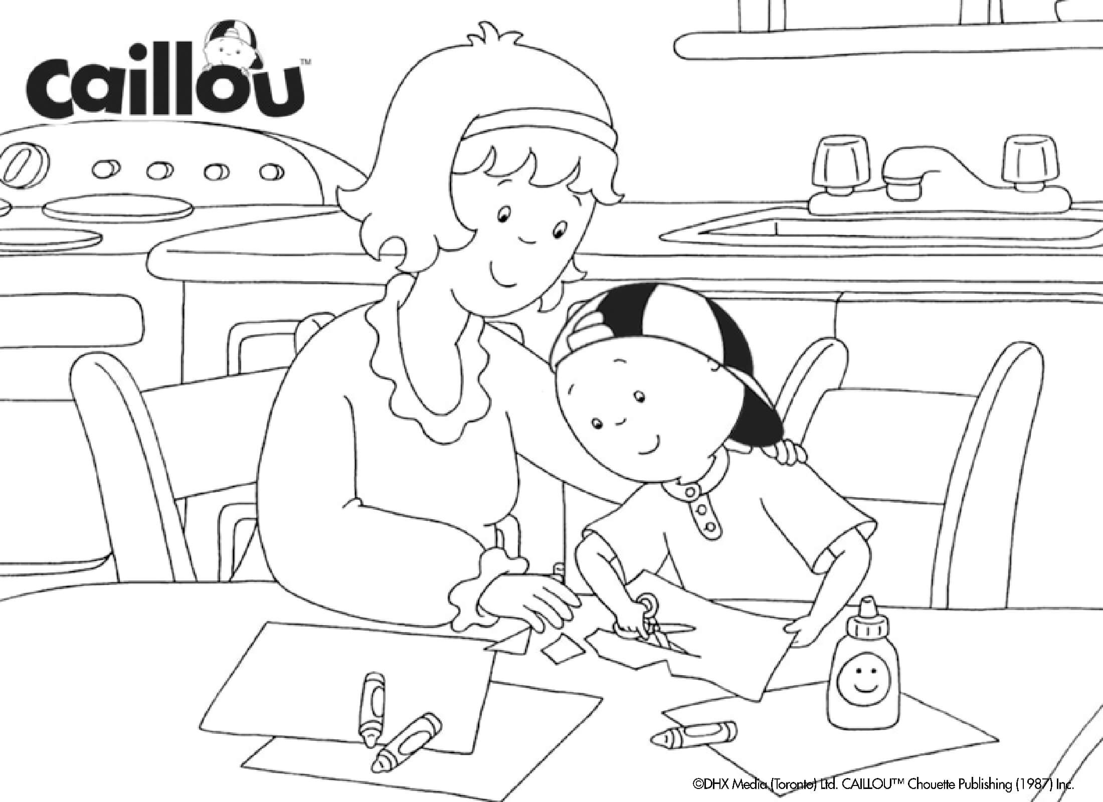 Coloriage Mama Et Caillou Font Du Bricolage Ensemble - Caillou à imprimer