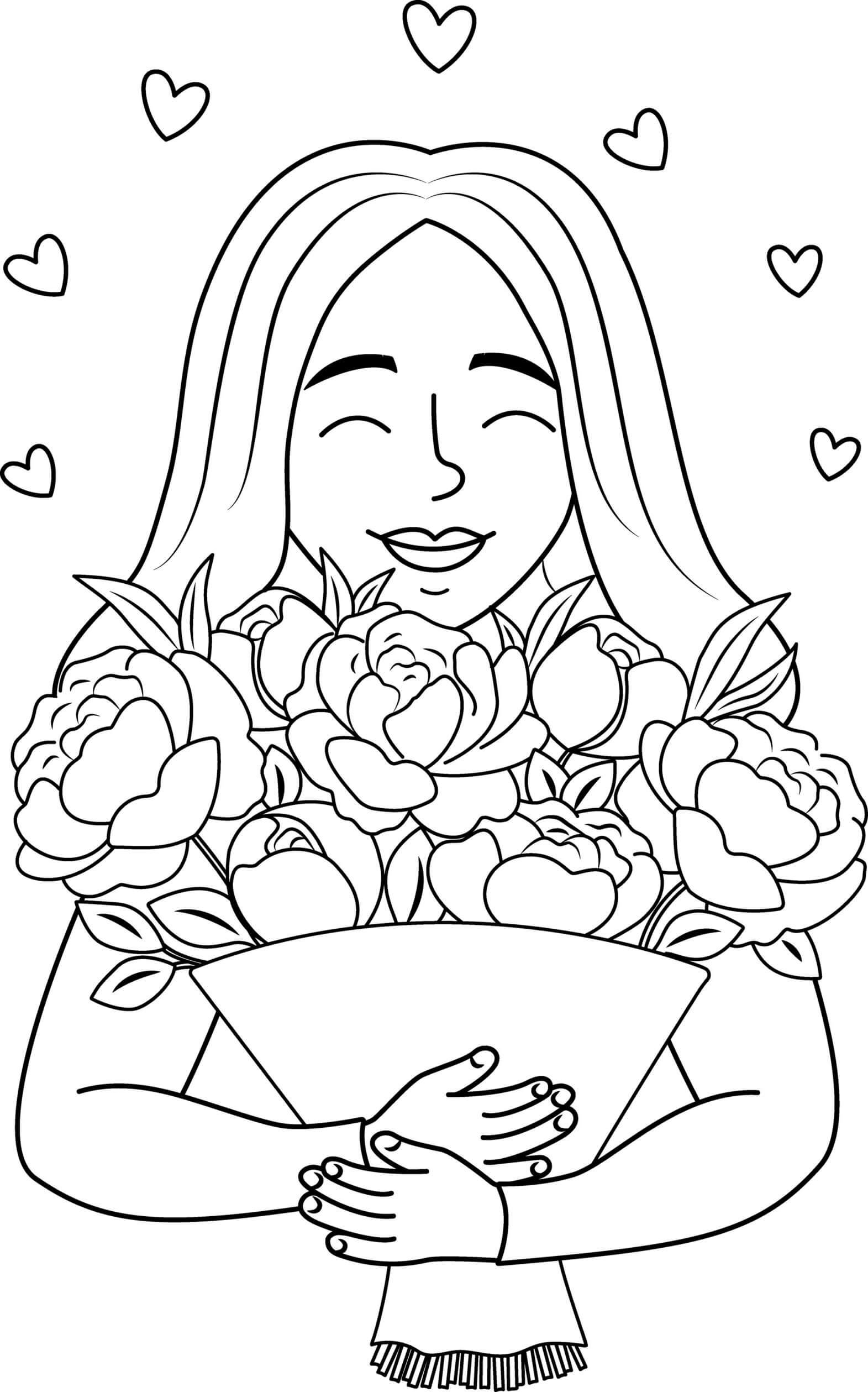 Coloriage Maman Recoit Des Fleurs Pour La Fête Des Mères - Fête des mères à imprimer