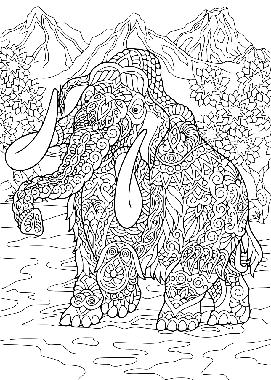 Coloriage Mammoth Éléphant Adulte Zentangle - Éléphant à imprimer