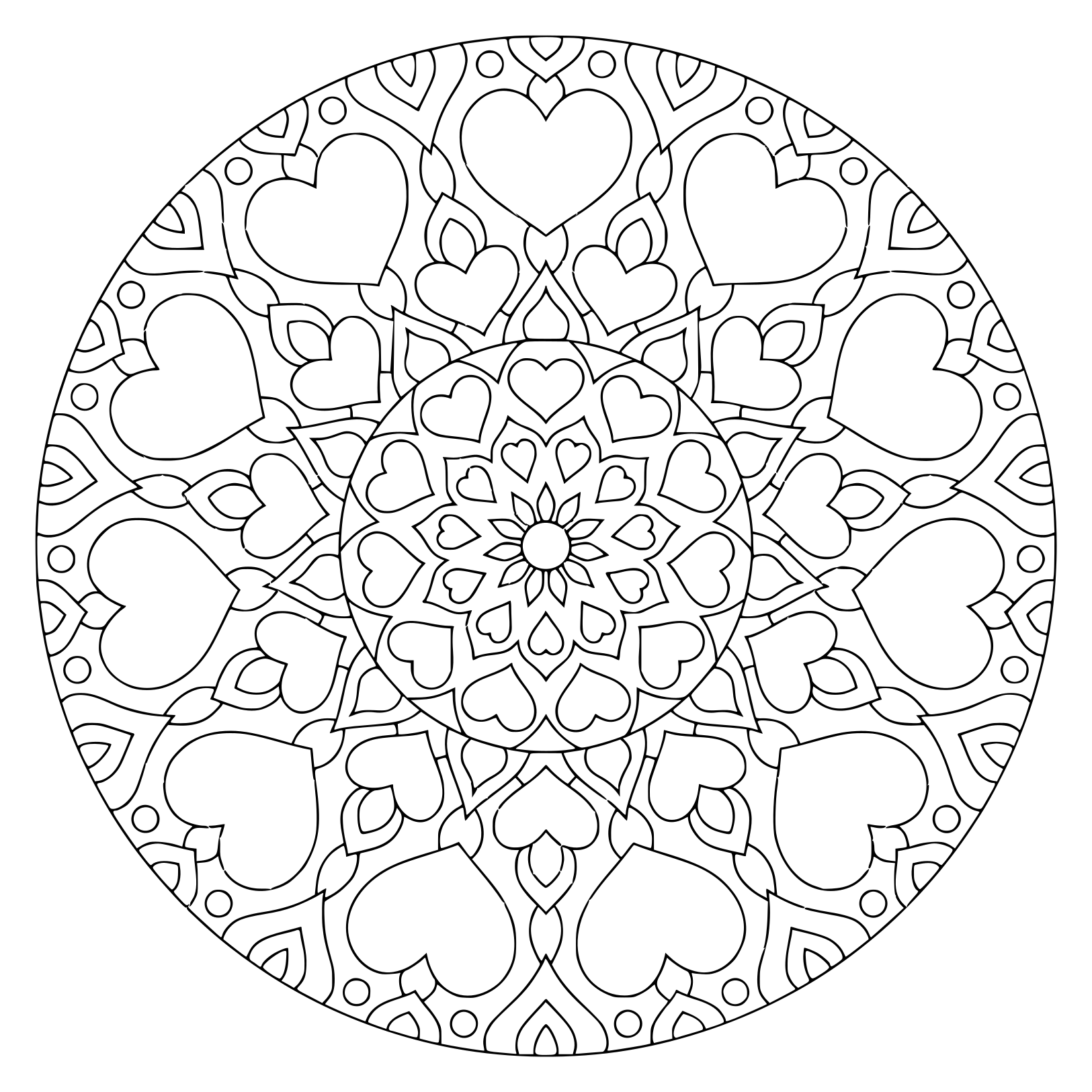 Coloriage Mandala Avec Des Cœurs Et Fleurs - Saint-Valentin à imprimer
