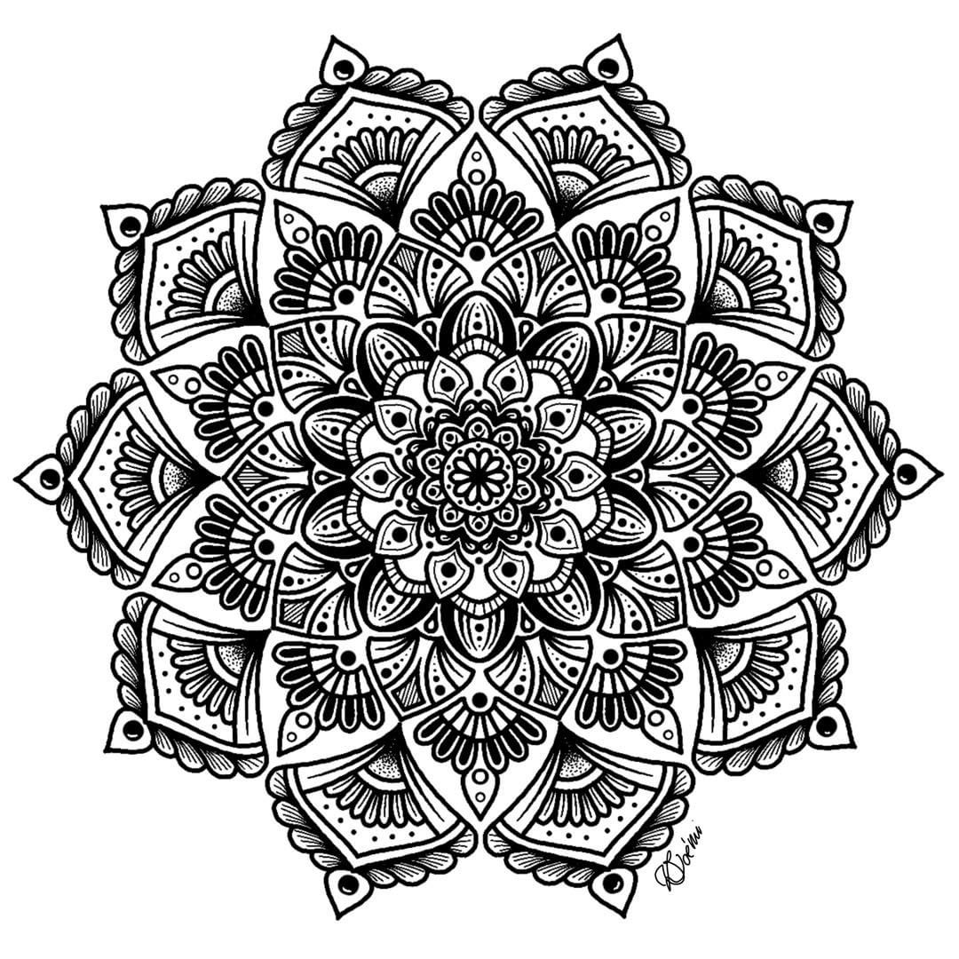 Coloriage Mandala Complexe Adulte Fleurs Art Thérapie - Mandala à imprimer