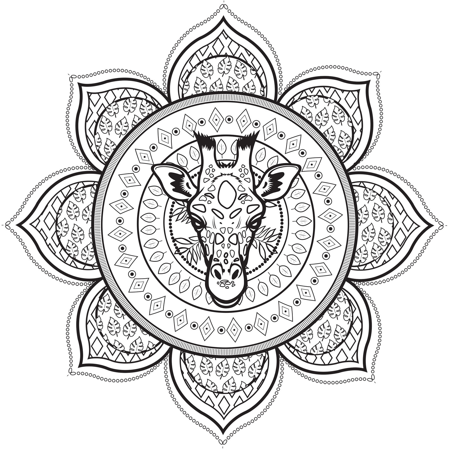 Coloriage Mandala Complexe Giraffe Pour Adulte - Adulte à imprimer