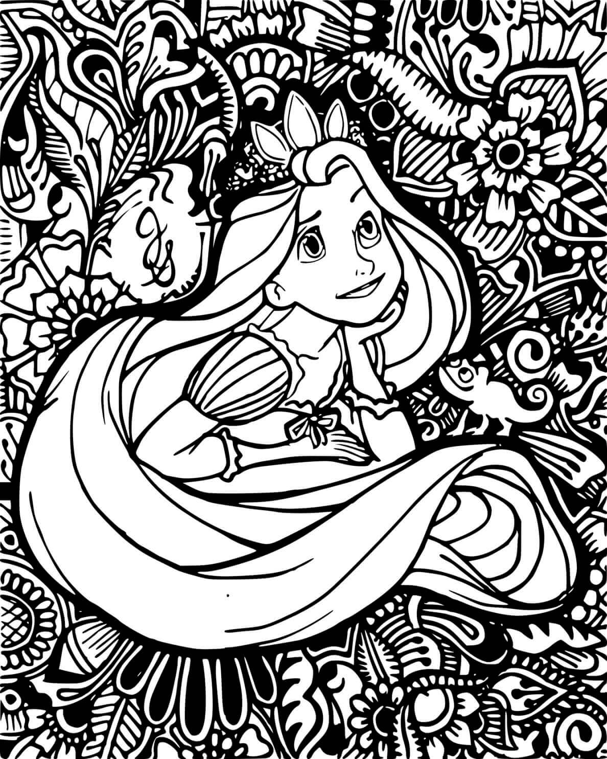 Coloriage Mandala Disney Princesse Raiponce En Réflexion - Raiponce à imprimer