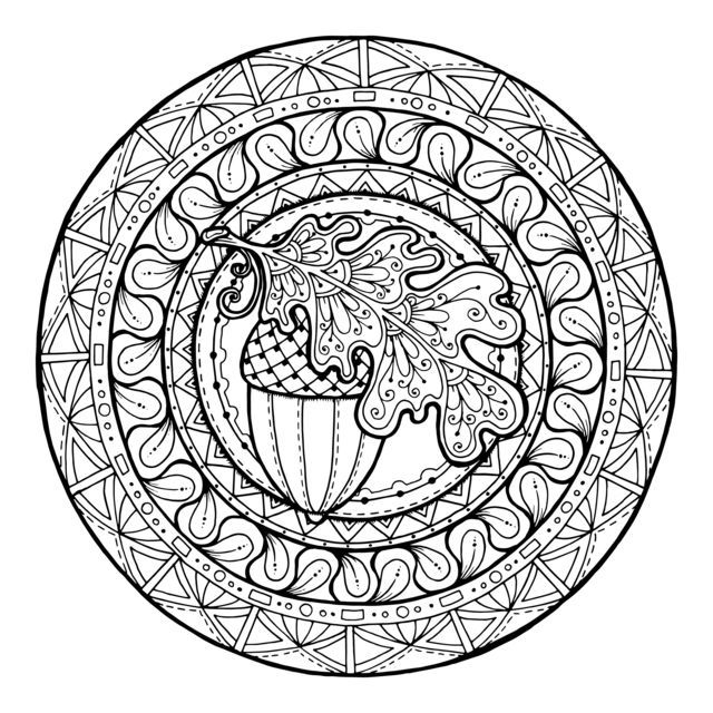 Coloriage Mandala Gland Et Feuille De Chene Par Juliasnegireva - Adulte à imprimer